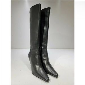 knee high kitten heel leather boots